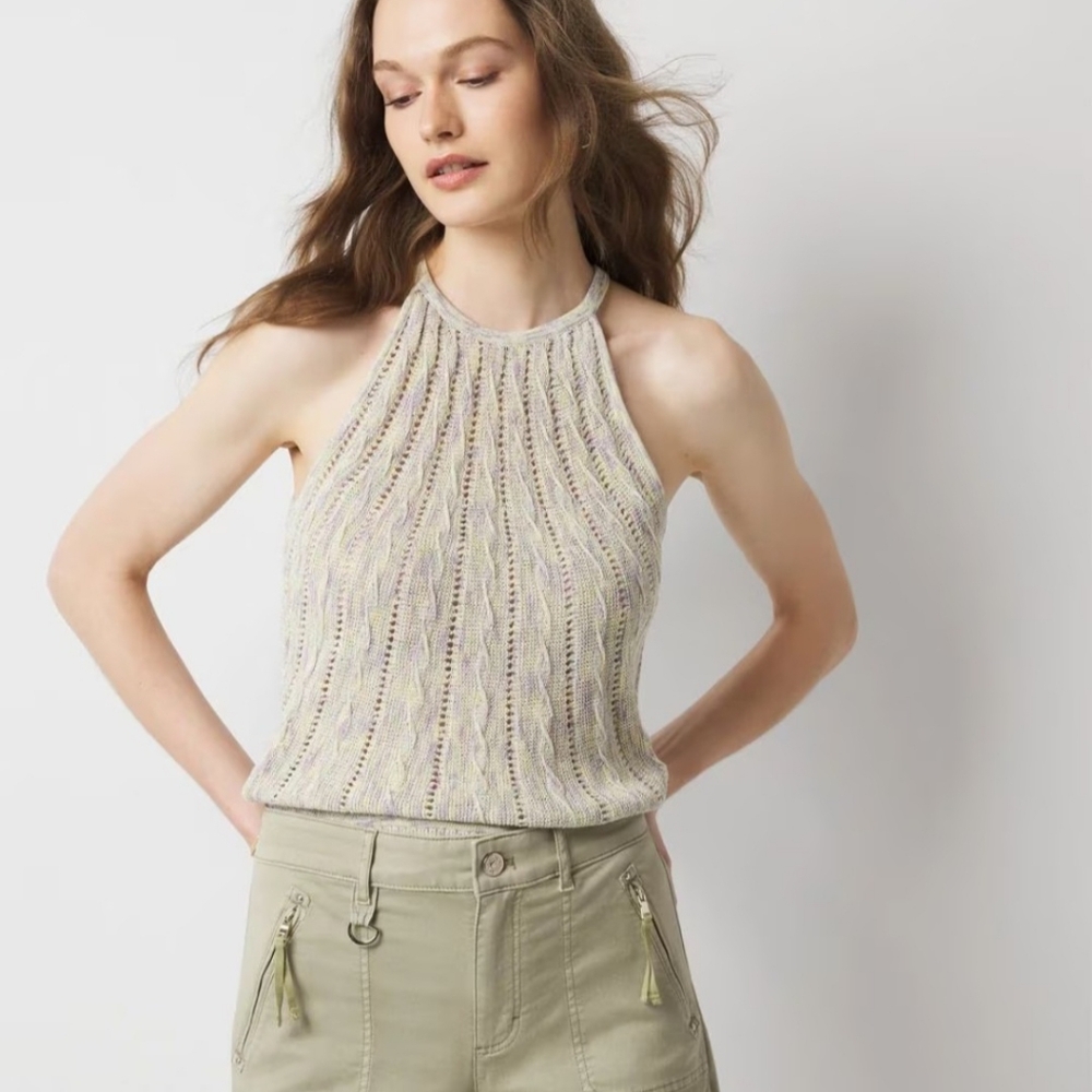 White House Black Market Knit Tank Pastel Green, Purple & Silver Metalic